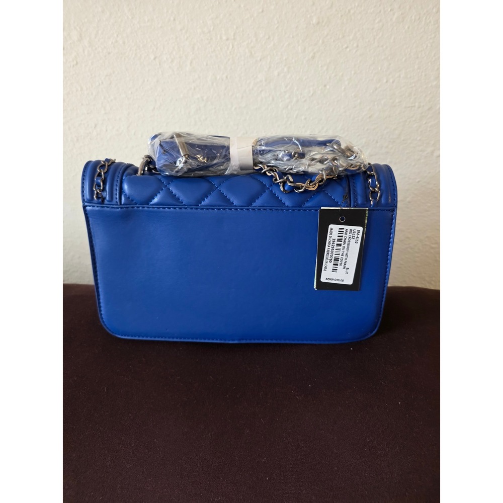 Badgley Mischka Quilted Crossbody Bag Blue Gunmetal Chain BM-4152 New - Picture 2 of 7